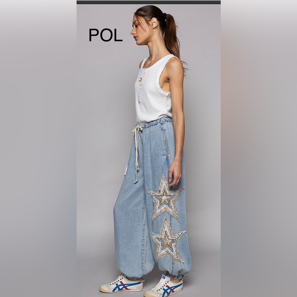 BPB219-1๐๐คPOL Light Blue denim joggers wStar Embellishment! perfect day2date! - Picture 5 of 7